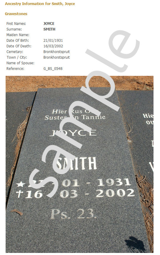 Sample ancestry record